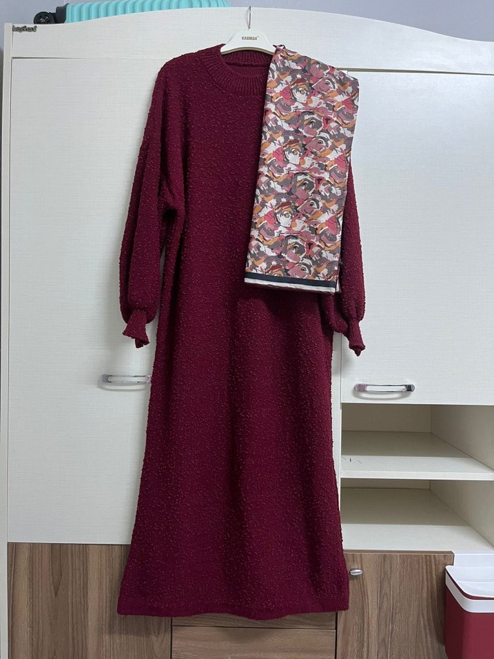 Bordo Kadın Uzun Triko Elbise - Görsel 2