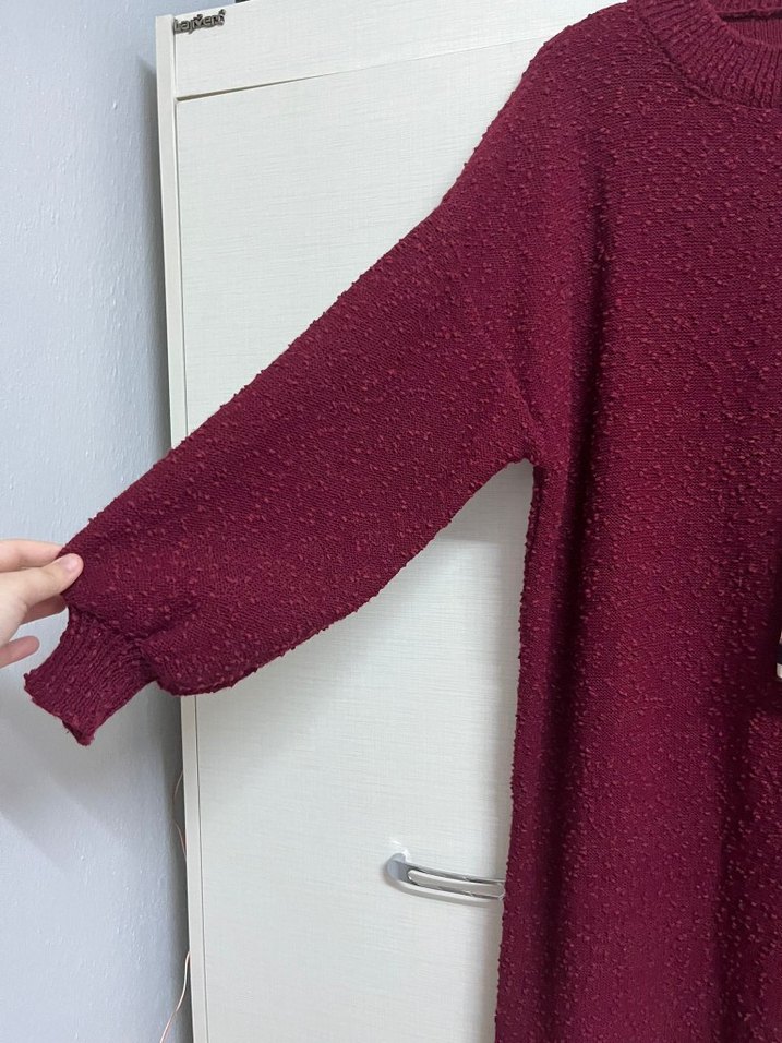 Bordo Kadın Uzun Triko Elbise - Görsel 4