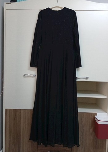 Uzun Siyah V Yaka Drapeli Abiye Elbise - Görsel 11