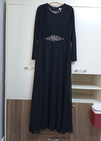 Uzun Siyah V Yaka Drapeli Abiye Elbise - Görsel 10