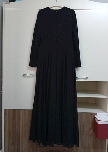 Uzun Siyah V Yaka Drapeli Abiye Elbise - Görsel 7