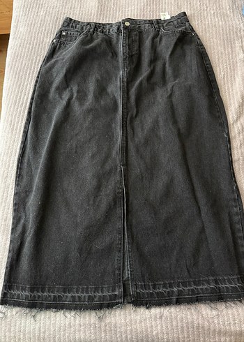 Siyah Midi Denim Kadın Etek