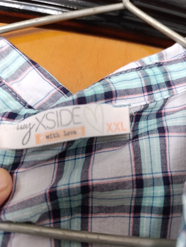 Turkuaz Ekose Desenli Kolsuz Gömlek - Görsel 2