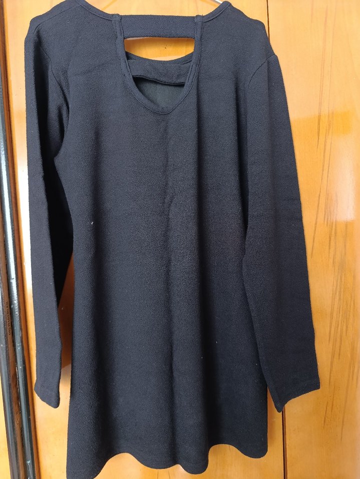 Uzun Kollu Siyah Mini Kışlık Elbise - Görsel 2