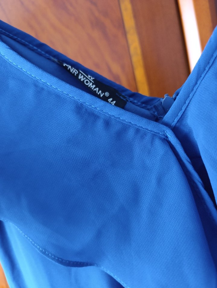 Lacivert Uzun Askılı Drapeli Elbise - Görsel 2