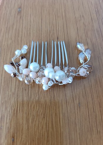 Bej Boncuk Detaylı Somon-pudra boncuklu Bohem Saç Tokası - Görsel 2