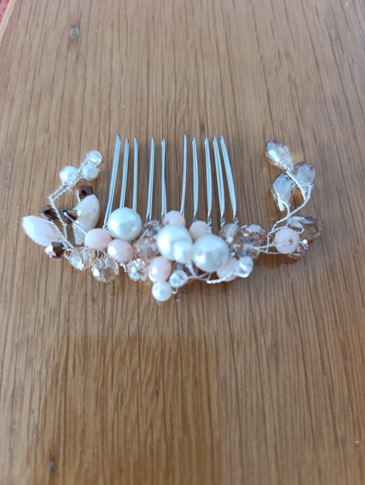 Bej Boncuk Detaylı Somon-pudra boncuklu Bohem Saç Tokası - Görsel 2