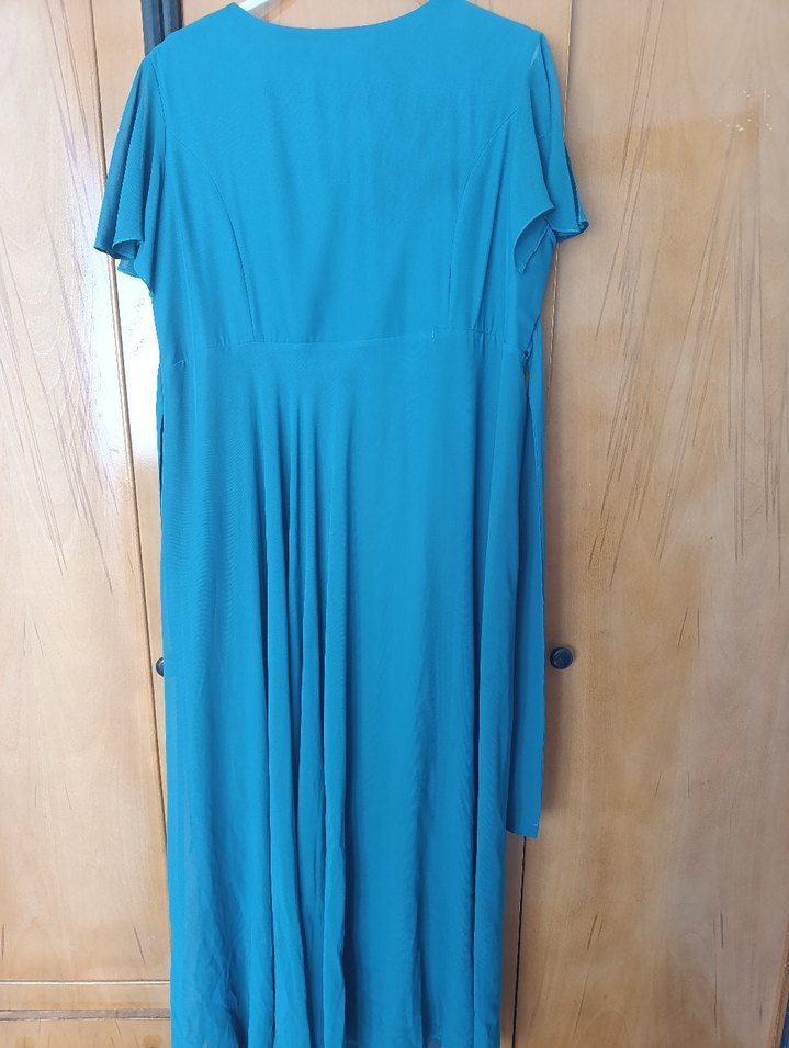 Uzun Turkuaz Drapeli Abiye Elbise - Görsel 2