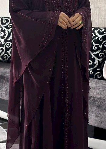 Bordo boncuk işlemeli Uzun Salaş Kadın Elbise - Görsel 2