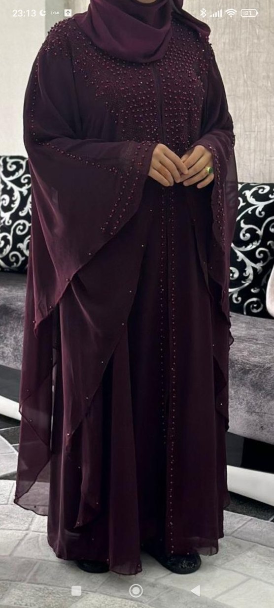 Bordo boncuk işlemeli Uzun Salaş Kadın Elbise - Görsel 2