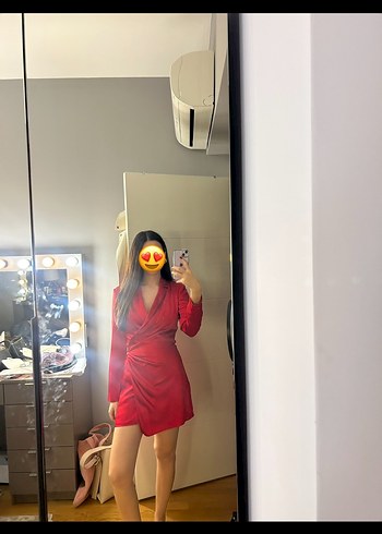 Zara Zara Kırmızı Saten Elbise