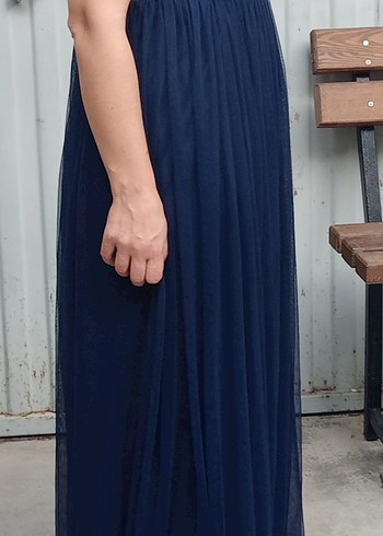 Turkuaz Straplez Uzun Abiye Elbise - Görsel 8