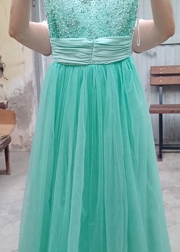 Turkuaz Straplez Uzun Abiye Elbise - Görsel 2