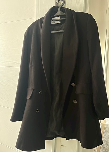 Düğmeli Siyah Midi ince Kaban - Görsel 2