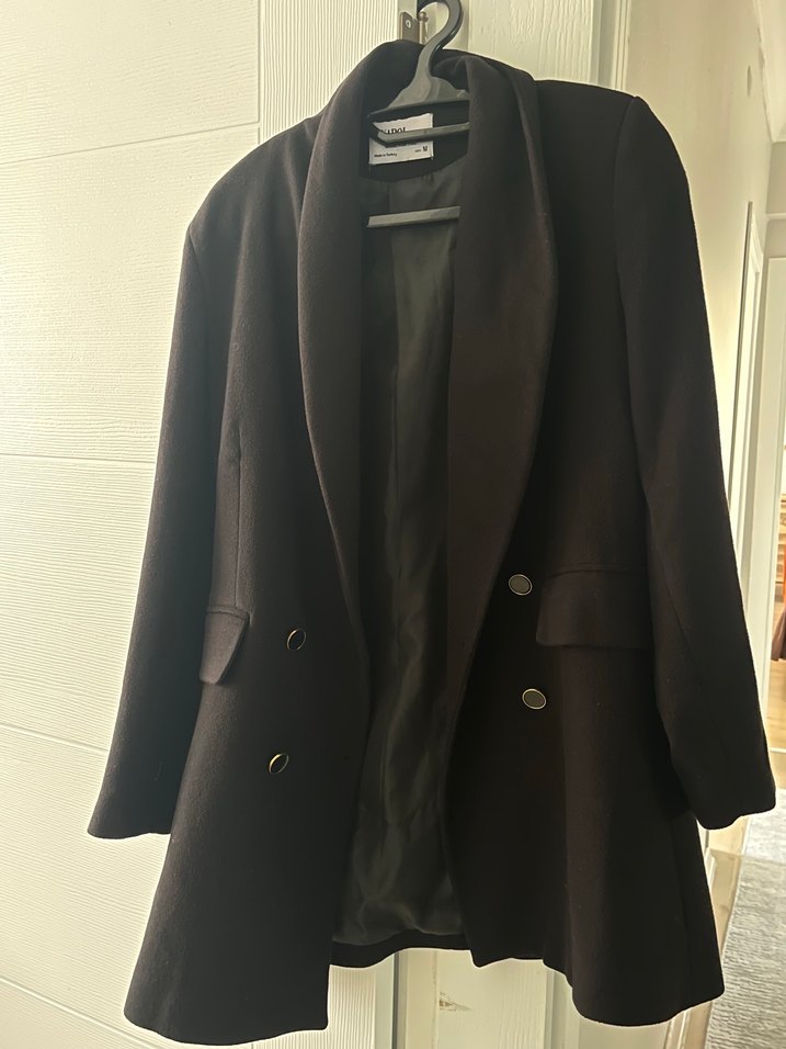 Düğmeli Siyah Midi ince Kaban - Görsel 2