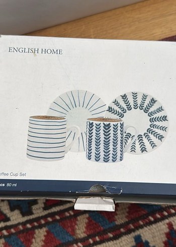 English Home Mavi Desenli Seramik Fincan ve Tabak Seti