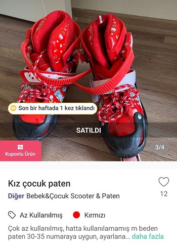 Kız Çocuk Kırmızı Ayarlanabilir Paten 30-35 - Görsel 2