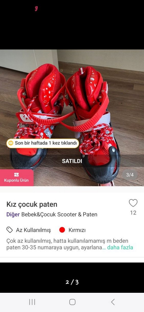 Kız Çocuk Kırmızı Ayarlanabilir Paten 30-35 - Görsel 2
