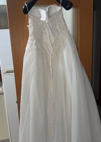 Straplez A Kesim Uzun Beyaz Gelinlik - Görsel 6