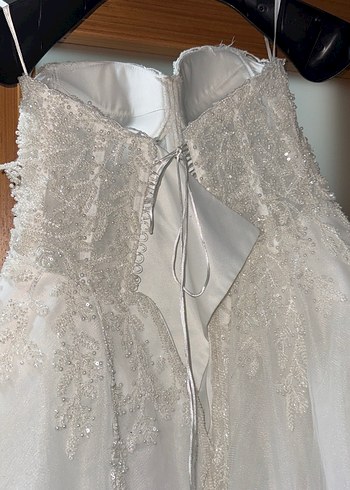 Straplez A Kesim Uzun Beyaz Gelinlik - Görsel 7