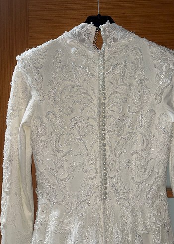 Uzun Kollu Yüksek Yakalı Vintage Prenses Gelinlik - Görsel 10