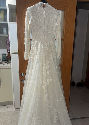 Uzun Kollu Yüksek Yakalı Vintage Prenses Gelinlik - Görsel 8