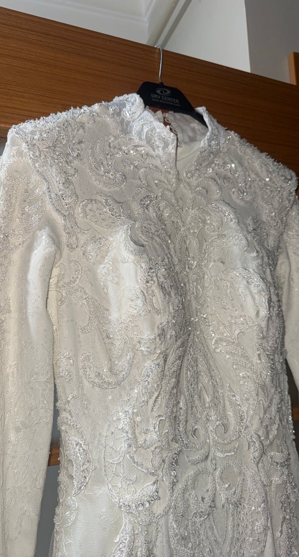 Uzun Kollu Yüksek Yakalı Vintage Prenses Gelinlik - Görsel 4