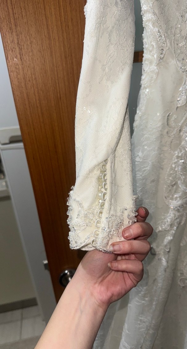 Uzun Kollu Yüksek Yakalı Vintage Prenses Gelinlik - Görsel 5