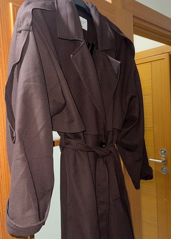 Kahverengi Süet Kemerli Kadın Trençkot - Görsel 3