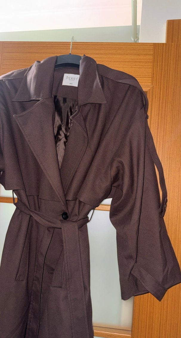 Kahverengi Süet Kemerli Kadın Trençkot - Görsel 2