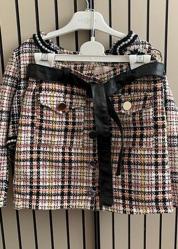 Düğmeli Uzun Kollu Kız Bolero Etek Takımı - Görsel 3