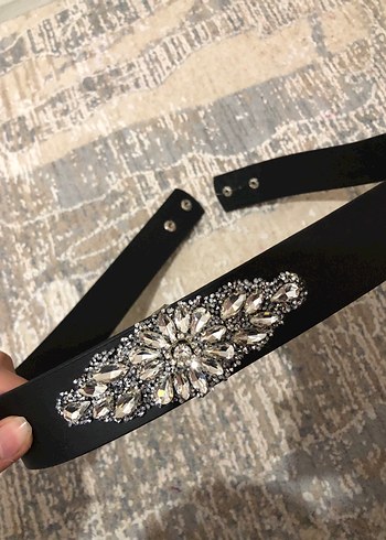 Siyah Deri Taş İşlemeli Kemer - Görsel 2