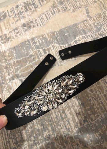 Siyah Deri Taş İşlemeli Kemer - Görsel 3