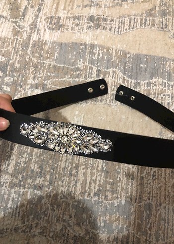 Siyah Deri Taş İşlemeli Kemer - Görsel 6