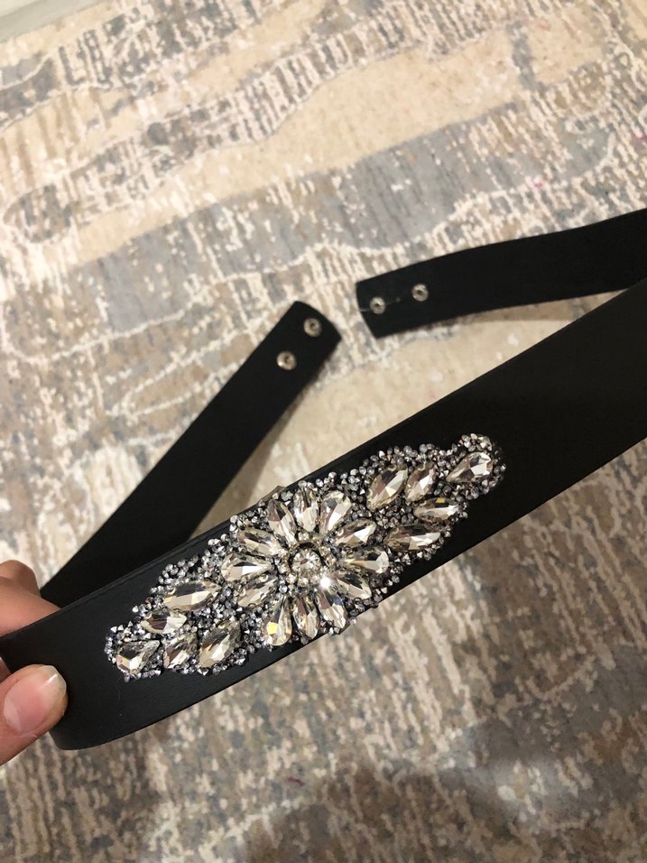 Siyah Deri Taş İşlemeli Kemer - Görsel 2