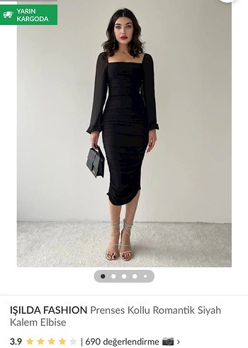 Işılda Fashion Siyah Prenses Kollu Kalem Elbise