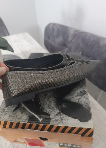 Gri Yılan Desenli Kadın Topuklu Babet - Görsel 5