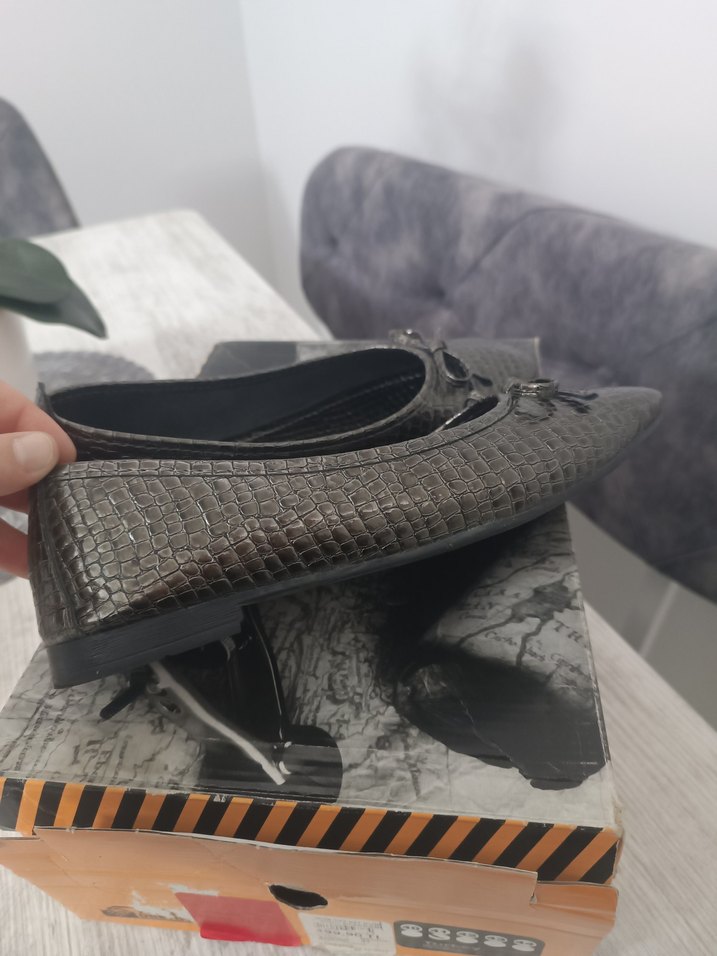 Gri Yılan Desenli Kadın Topuklu Babet - Görsel 5