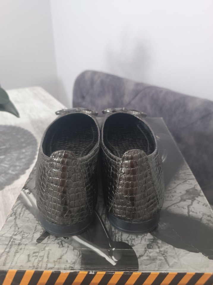 Gri Yılan Desenli Kadın Topuklu Babet - Görsel 3