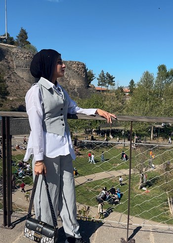 Şeffaf Cam Kumaşlı Gri Kadın Blazer