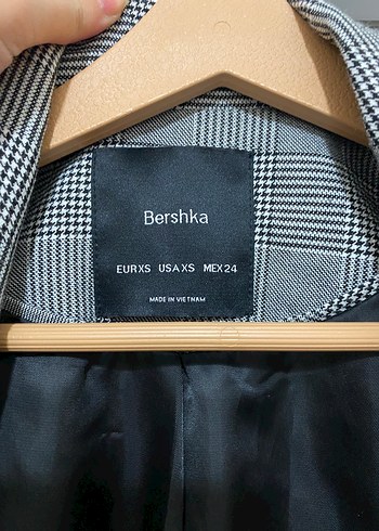 xs Beden Gri Kareli Düğmeli Kadın Blazer Ceket