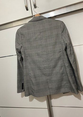 Bershka Gri Kareli Düğmeli Kadın Blazer Ceket