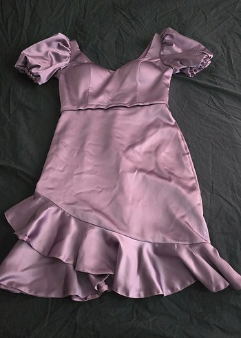 Pastel Mor Mini V Yaka Kısa Elbise