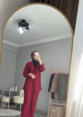 Diğer Bordo Bürümcük Kumaş Kadın Uzun Kollu Uzun Takım