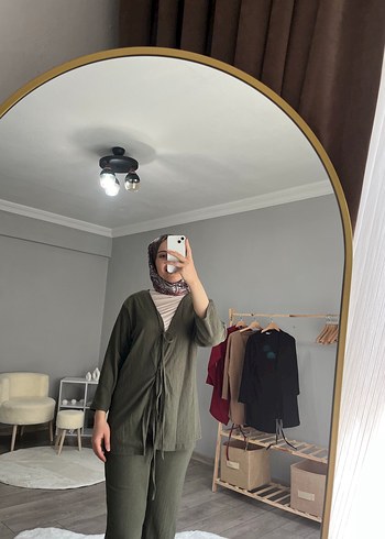 Kadın Haki bürümcük Midi Kimono