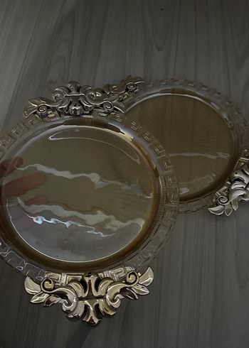 İşlemeli Bej Parlak Servis Tabağı - Görsel 2