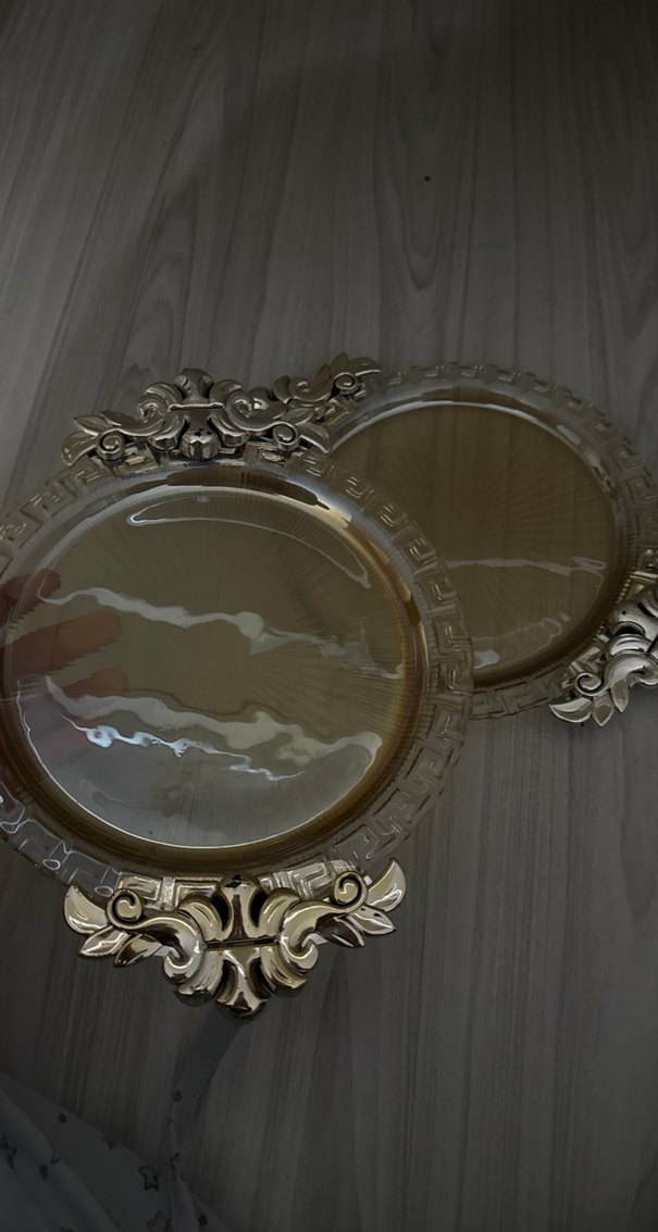 İşlemeli Bej Parlak Servis Tabağı - Görsel 2