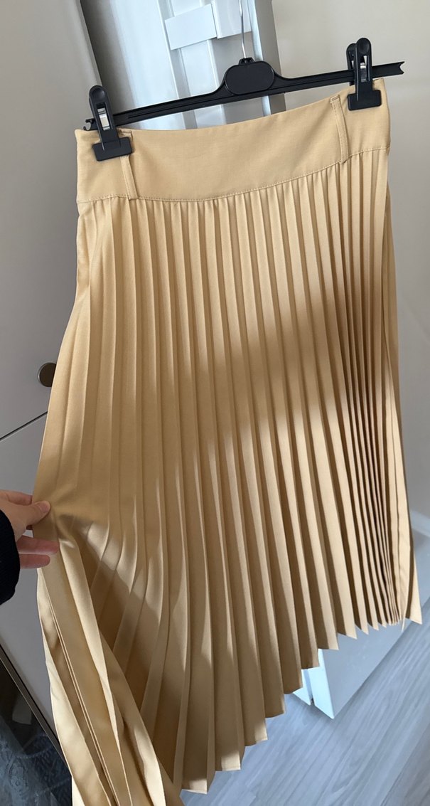 Bej Piliseli Midi Kadın Etek - Görsel 2