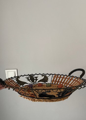 Koyu Kahverengi Hasır ve Metal Dekoratif Sepet - Görsel 2