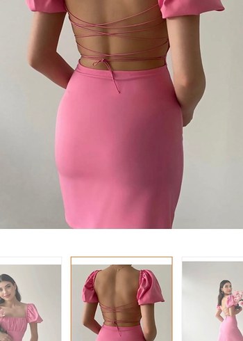 s Beden Pembe Mini Straplez Fırfırlı Elbise